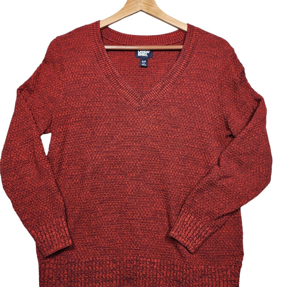Lands End 100% Cotton Vneck Speckled Sweater Size Small